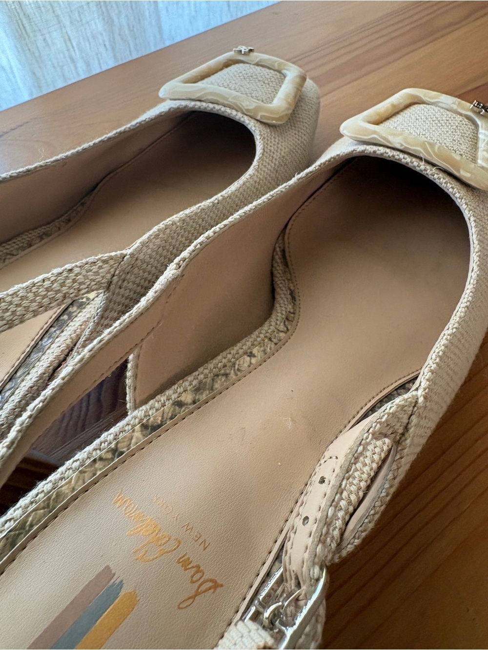 Sam Edelman Beige Slingback Block Heel Pumps with Decorative Buckle - Picture 7 of 11